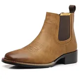HCDZF Herren Chelsea-Stiefeletten mit quadratischer Spitze Western-Cowboy-Stiefel,Braun,38 EU - 38 EU