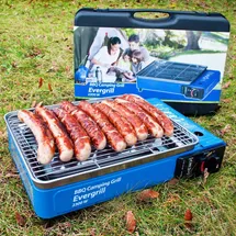 Angel Domäne Butangas Camping Gasgrill Evergrill mit Transportkoffer | Campinggrill BBQ Barbeque Tischgrill Butangas