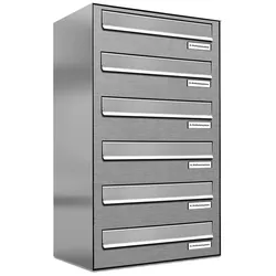 AL Briefkastensysteme 6 Fächer Premium Edelstahl Durchwurf Briefkasten Anlage für Post Post A4, modern, robust, wetterfest, Artikelnummer: 132V6DZ1
