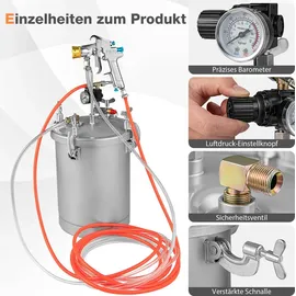 Costway Farbsprühsystem, 15 L Farbtank, Druckfarbtopf mit Sprühpistole & anpassbarem Sprühbereich, Farbfluss & Luftvolumen, Farbsprühgerät mit...