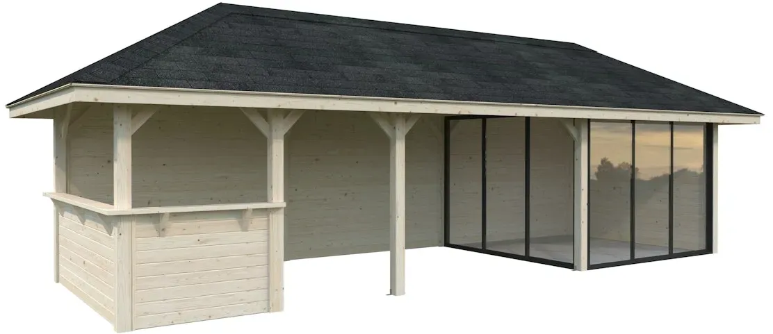 Palmako Pavillon Bianca 24,9 m2 Set 515 Slide Plus mit Isolierglas-Schiebetüren transparent tauchgrundiert