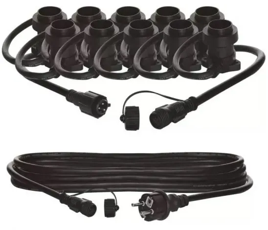 Emos DCPZ01 Garten-Verbindungslichterkette + Partykabel 7,35m 10xE27 | IP44 - max. 750W, schwarz