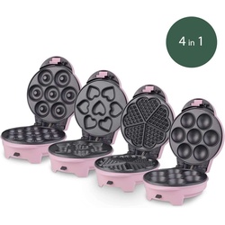 wëasy Donut-Maker 4in1 Donut Muffin Kuchen Waffel-Maker 4 wechselbare Backplatten rosa, 700 W rosa