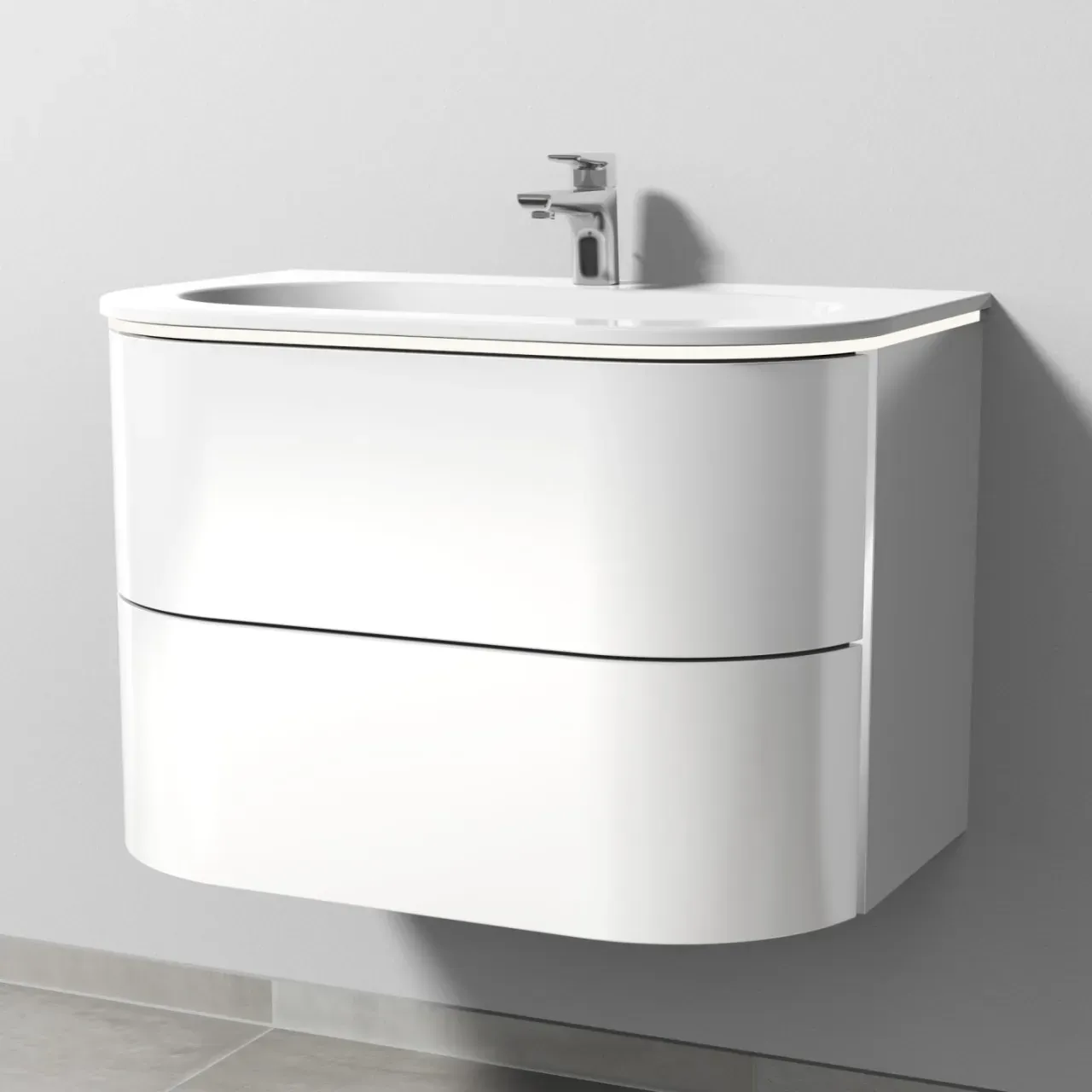 Sanipa 4balance Keramik-Set mit 2 Auszügen und LED-Beleuchtung, Weiß-Glanz, DL41278 DL41278