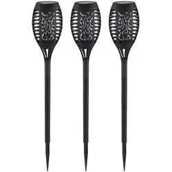 3er Set LED Solar-Steckleuchte, Stanzungen, schwarz, H 49,5 cm