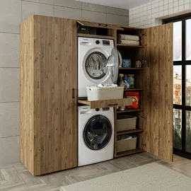 roomartstore.de Duo Waschmaschinenschrank 187 cm Weiß Holz, Spanplatte