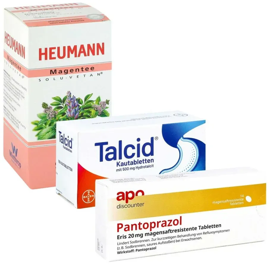 Talcid + HEUMANN Magentee + Pantoprazol bei Sodbrennen