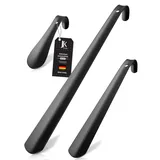 JK Trade® 3er Set STABILE Edelstahl Schuhlöffel | 15, 29 & 42cm | Schuhanzieher Edelstahl Kurz, Mittel & Lang | Schnell & Einfach | optimierte Länge & Breite | Business Modern (Schwarz) - Einheitsgröße