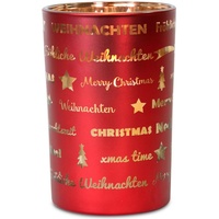 RIFFELMACHER & WEINBERGER Windlicht »Fröhliche Weihnachten, Weihnachtsdeko«, mit besonderem Schriftzug. aus Glas, Höhe 18 cm, Teelichthalter, bunt