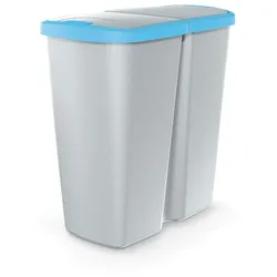 Keden Compact Q duo Mülleimer 45L mit 2 unabhängigen Deckeln in Weiß und Blau