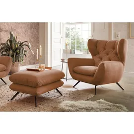 KAWOLA Hochlehnsessel CHARME Cord 72 x 100 x 80 cm Braun mit Hockerbank