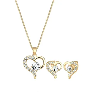Elli Schmuckset Damen Herz mit Kristalle in 925 Sterling Silber vergoldet