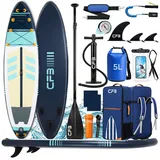 CFB SUP-Board Set 320x84x15 cm, Belastbarkeit 160 kg, Aufblasbares Stand Up Paddle Board, (mit 84 cm Standfläche & großem EVA-Deckpad, 12 tlg., SUP Set mit Paddel, Pumpe, Rucksack, Dry Bag, Handyhülle, Schultergurt), stabil, leicht und rutschfest, 3-Finnen-System für Anfänger blau