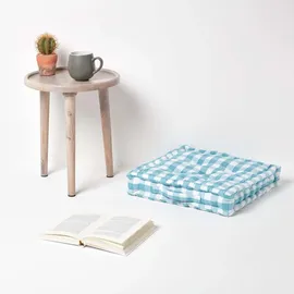 Homescapes SITZKISSEN blau-weiß kariert 40/40/8 cm