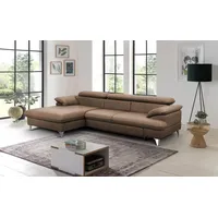 COTTA Ecksofa David Echtleder, Echtleder mit Schlaffunktion & Bettkasten braun