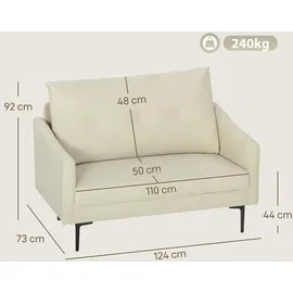 Homcom Sofa 2-Sitzer 124 cm Kleine Couch mit Armlehne, Samtoptik, Cremeweiß - Weiß