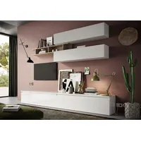 Home Affaire Wohnwand HOME AFFAIRE "Infinity, 5tlg. Breite 276 cm, Höhe variabel, Schrankwand, Anbauwand", weiß (weiß hochglanz lack, eiche cadiz nb), B:276cm H:190cm T:40cm, Holzwerkstoff, Kastenmöbel-Sets, Wohnwand, (2x Lowboard, 2x Hängeschrank, Wandregal)