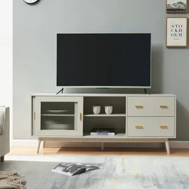 [en.casa] Susa TV-Lowboard 160x40x65 cm Beige Glas/Holz/MDF
