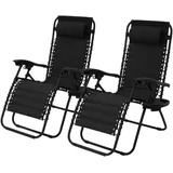 ML DESIGN modern living ML-Design 2er Set Sonnenliege klappbar, Schwarz, Liegestuhl mit verstellbarem Kopfpolster & Rückenlehne, Gartenliege mit Schnürsystem, Zero Gravity Outdoor Relaxliege, Gartenstuhl mit Getränkehalter