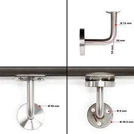 Wiltec Handlaufset Wandhalter 200 cm Edelstahl