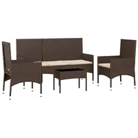 vidaXL 4-tlg. Garten-Lounge-Set mit Kissen Braun Poly Rattan