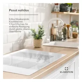 Klarstein Delicatessa 77 Flex Einbaukochfeld Induktion 4 Zonen 7000W Glaskeramik Weiß