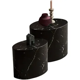 SalesFever Couchtisch 2er Set oval, in Marmoroptik - schwarz