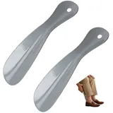 Mini Schuhlöffel aus Metall, 18 cm Schuhanzieher Edelstahl im 2er Set Schwarz, kurzer Reise Schuhlöffel für Sneaker, Lederschuhe, Stiefel, High Heels, praktischer Schuhanzieher für Damen Herren Kinder - M
