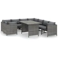 vidaXL 9-tlg Garten-Lounge-Set mit Kissen Poly Rattan Grau