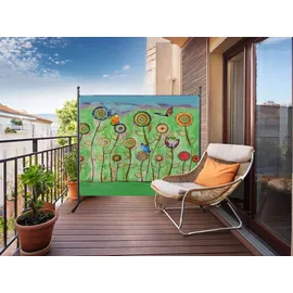 Quick Star Paravent Outdoor Wetterfest 180 x 178 cm Green Flowers | Raumteiler Stellwand Innen | Garten & Balkon Sichtschutz Blickdicht