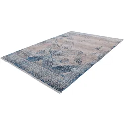 Teppich ARTE ESPINA "Antigua 525", blau (creme, blau), B:80cm H:9mm L:150cm, Polyester, Teppiche, Fransenteppich im Vintage-Design, brillantes Farbenspiel
