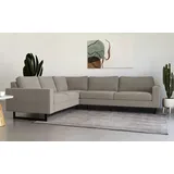 PLACES OF STYLE Ecksofa »Pinto, XXL, 250/290 cm, langer Schenkel, Ottomane«, Cord, Chenille, Lederoptik, mit Keder, Metallfüße, Wellenunterfederung grau