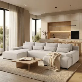 beautysofa Ecksofa BENNY Polyester U-Form 3-Sitzer Beige