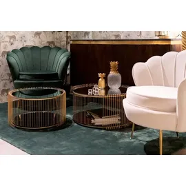 Kare DESIGN Couchtisch Wire Double 87674 2er Set Glas Gold Messing