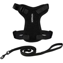 Best Pet Supplies Voyager Step-in Lock Katzengeschirr und reflektierende Katzenleine mit Neoprengriff by Best Pet Supplies - Unterstützt kleine, mittelgroße und große Katzenrassen, Schwarz, size XS - 1,5 m