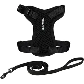 Best Pet Supplies Voyager Step-in Lock Katzengeschirr und reflektierende Katzenleine mit Neoprengriff by Best Pet Supplies - Unterstützt kleine, mittelgroße und große Katzenrassen, Schwarz, size XS - 1,5 m