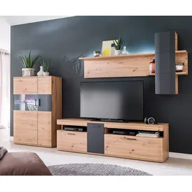 DeLife Highboard Farum 90 x 130 cm Eiche Optik Glasvitrine 3 Türen, Vitrinen