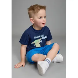 Kidsworld T-Shirt KIDSWORLD "STAR WARS: MADALORIAN - Disney Shirt", Jungen, Gr. 104/110, marine, Single Jersey, Obermaterial: 100% Baumwolle, bedruckt, Basic normal, Rundhals, Shirts T-Shirt, MANDALORIAN Shirt für Jungen, Kurzarm, bedruckte Optik, aus Baumwolle