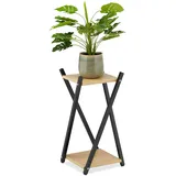 Relaxdays Blumenständer, 2 Etagen in Holzoptik, Metall, MDF, moderner Blumenhocker, 57 x 29 x 29 cm, schwarz/Hellbraun