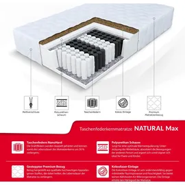 Fdm Matratze 120x200 cm Taschenfederkern Höhe 24 cm Härtegrad H3 und H4 Kokos Polyurethanschaum Öko-Tex Allergikergeeignet Premium Bezug