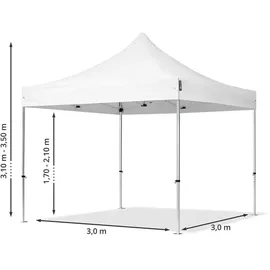 TOOLPORT 3x3m Aluminium Faltpavillon Professional 3x3 m mit 4 Seitenteilen - ALU Pavillon Partyzelt in weiß