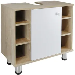 Waschbeckenunterschrank `Berta` Holz/Eichen Optik eintürig, mit Seitenfächern