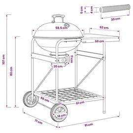 vidaXL Holzkohlegrill mit Räuchertuben 91 x 71 x 107 cm schwarz