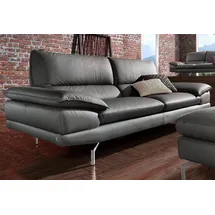 Calia Italia 3-Sitzer Dave, italienisches Design, erstklassiger Sitzkomfort, Breite 221cm, in zwei Lederqualitäten und toller Detailverarbeitung grau
