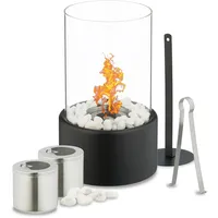 Relaxdays Tischkamin, Bioethanol Kamin, Indoor & Outdoor, HxD: 26,5 x 16 cm, Tischfeuer mit Zubehör, transparent/schwarz