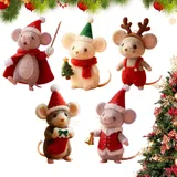 5 Stücke Weihnachts-Filzmaus-Ornamente, 3,15" Kleine Süße Filzmaus-Puppe, Handgefertigte Filztiere, Süße Nadelfilz-Mausfiguren, Kompakte Tierornamente Für Schlafzimmer, Bücherregale, Fensterbänke