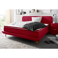 Boxspringbett ANDAS "Premium", rot, Struktur fein, Liegefläche B/L: 160cm x 200cm, H2, Taschen-Federkernmatratze, Strukturstoff-Bezug (100% Polyester), Komplettbetten, Boxspringbett, Steppung mit Knopfheftung, inkl. Topper