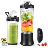 MDHAND Smoothie-Maker Mini Standmixer Tragbar mit 6-Klingen Edelstahl, 150,00 W, 600ml Bottle, Wasserdichter schwarz