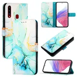 nancencen für Samsung Galaxy A20S Hülle, PU Leder Handyhülle Kapphülle mit Kartenfach Magnetisch Rundumschutz Mode Marmormuster Handytasche Case Handytasche Case, Grün