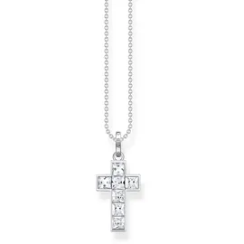 Thomas Sabo Kette Kreuz mit weißen Steinen Silber 925